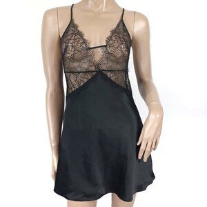 VICTORIAS SECRET Sheer Lace Top Chemise Nightie Satin Skirt M